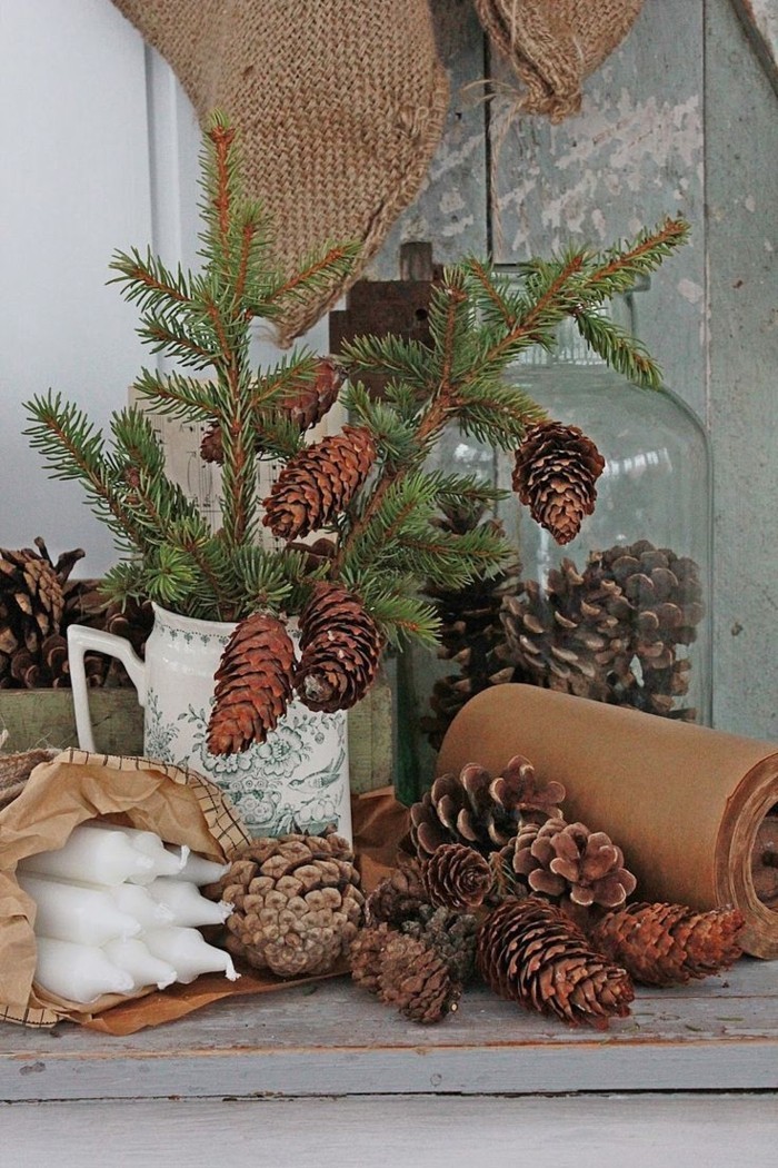 herbstdeko décoration d'hiver bricoleur avec pinecone cheminée décoration de noël élégant