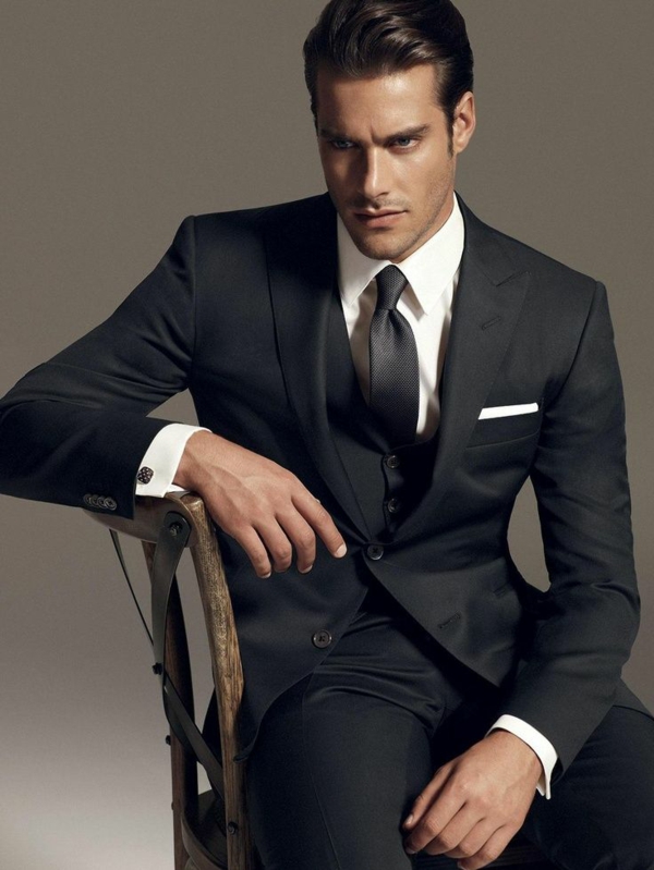 Mænds Fashion Italian Suit Black Men Suit