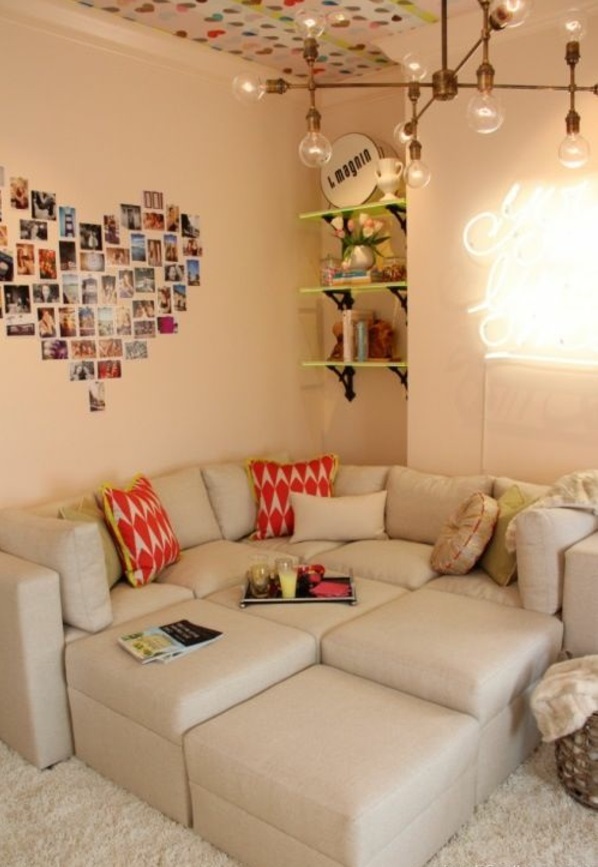 сърцата на снимките в идеите за декорация на дивана в тийнейджърската спалня