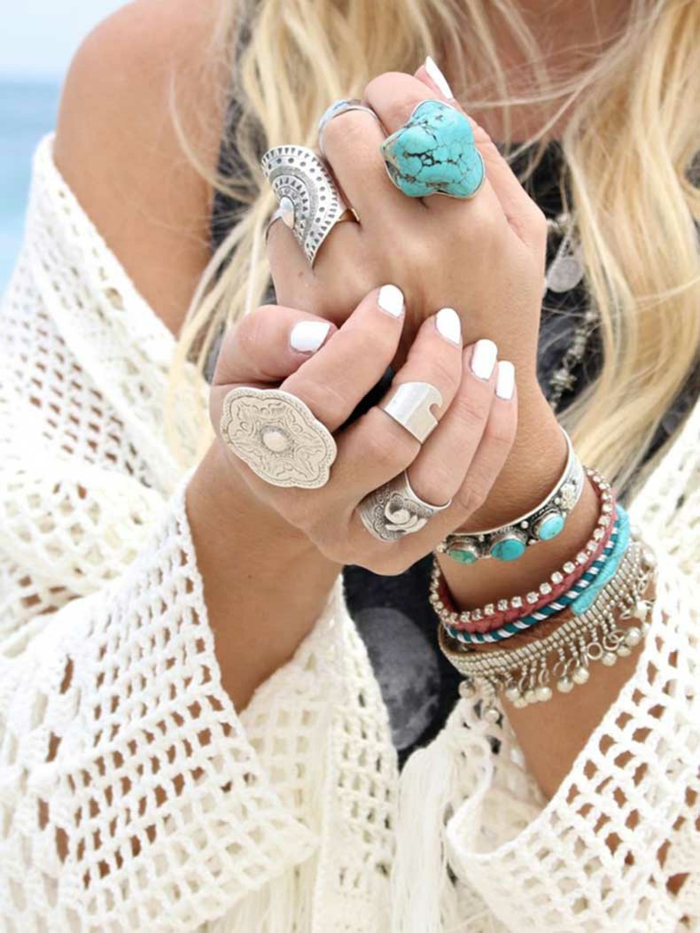 hippie sieraden boho chic zomer mode ringen armhangers armbanden turkoois zilver