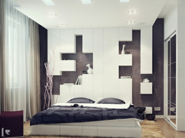 קיר חדר השינה קיר בצורת מדפים מבריקים