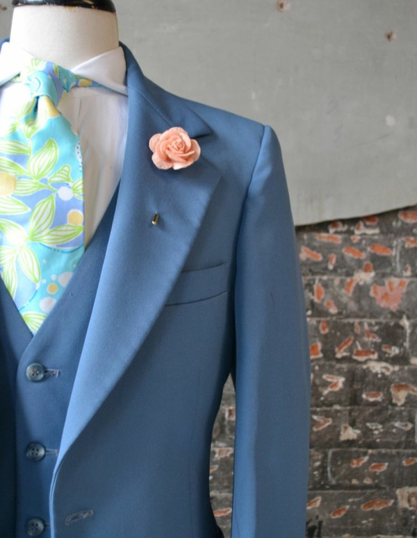 traje de boda para hombre traje de patrón de flor lazo azul novio