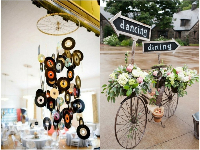 bryllup ideer genbrug bryllup dekoration gamle vinyl poster Windspiel DIY tinker