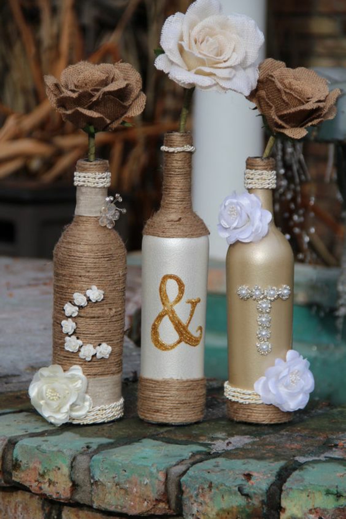 recyclage idées de décoration décoration de mariage bouteilles en verre jute