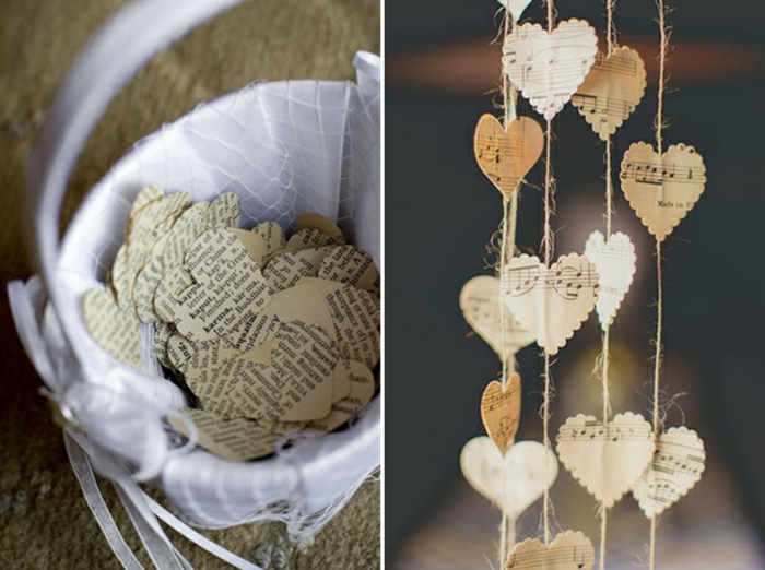 idei de nunta idei de reciclare ghirlande face inimile hârtie de note vechi