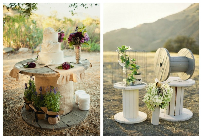 idées de mariage idées de recyclage tambour de câble table de chevet faire soi-même gâteau de mariage