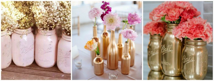 Idei de nunta Reciclarea ideilor Tabelul de decorare DIY Vase Craft Make Yourself Spray de aur roz