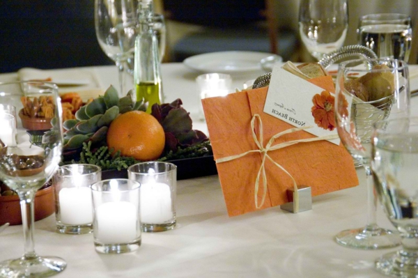 boda mesa decoración suculentas frutas cítricas
