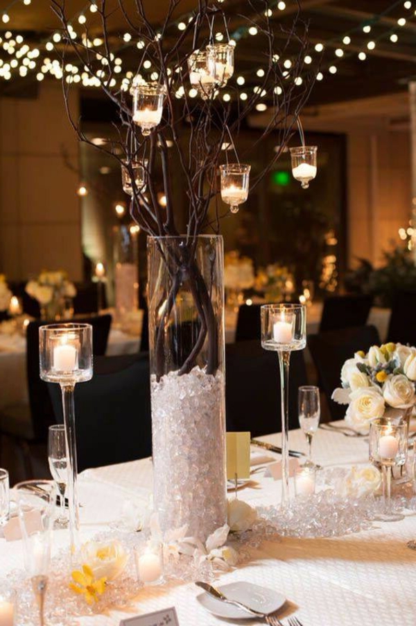 bruiloft tafel deco winter thema kandelaar windlichten