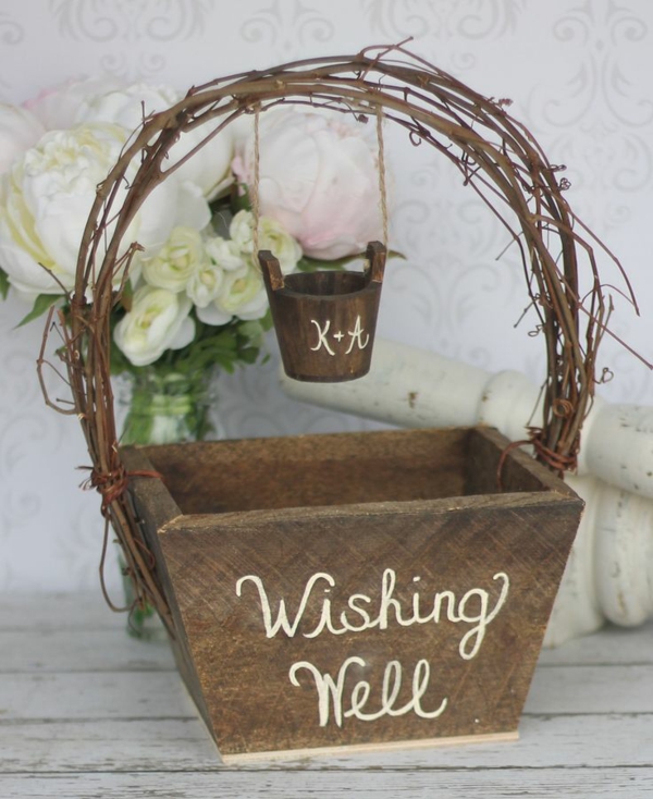 deseos de boda cesta de madera