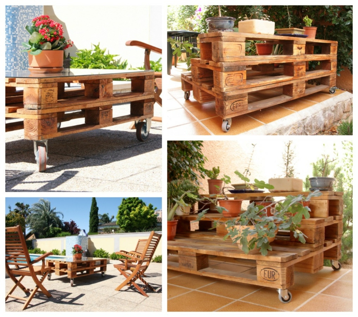 palettes meubles bricolage idées meubles de jardin fleur stand table basse