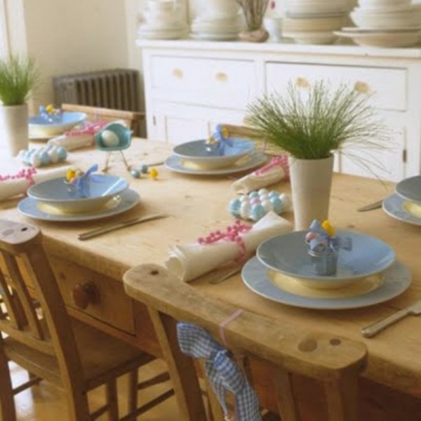 madera mesa idea decoración familia pascua