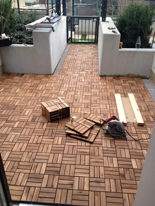 carreaux de bois pose balcon porche