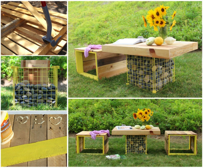 mediniai padėklai DIY sodo baldai iš padėklų pastatyti save
