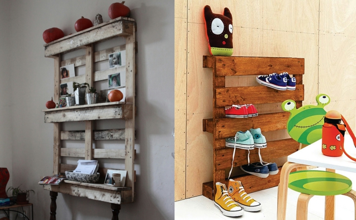 ξύλινες παλέτες DIY ιδέες τοίχο ράφι παπούτσι ράφι ευρωπαλέτα