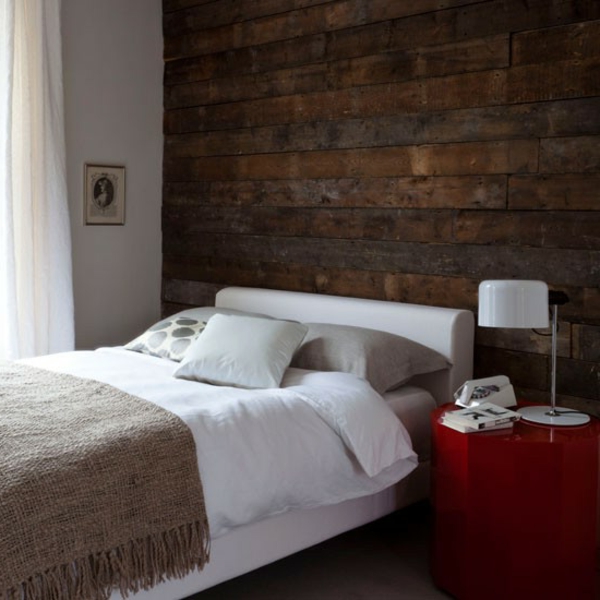 paneles de madera dormitorio de diseño rojo mesa lateral