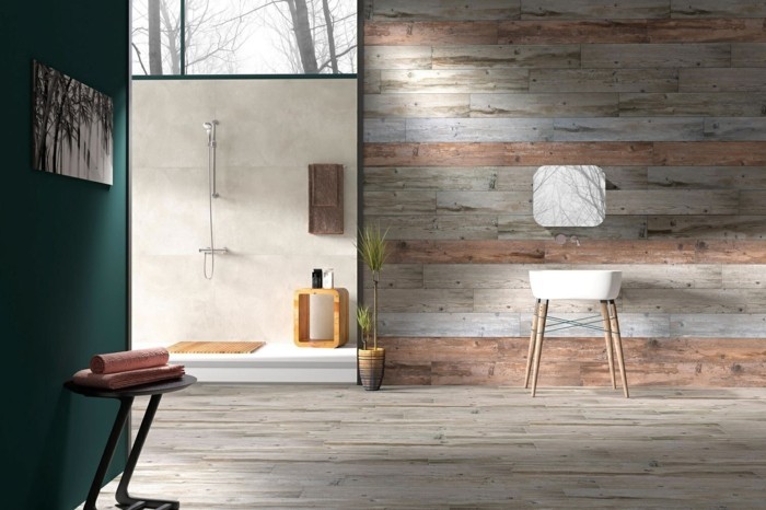 Houten muur houtbewerking badkamer ideeën