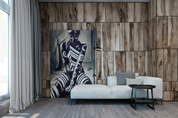 Dřevěné dřevěné stěny zanedbávají nápady ložnice kontrast