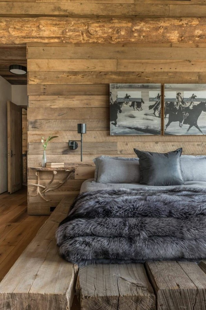дървени стени дърводене идеи спалня масивни греди