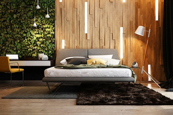 дървени стени залесени идеи спалня селски