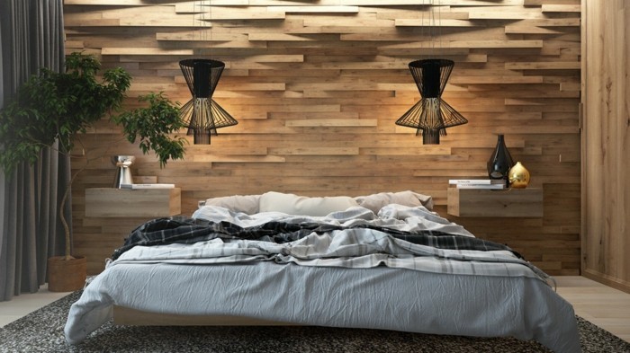 дървени стени горски идеи спалня идеи