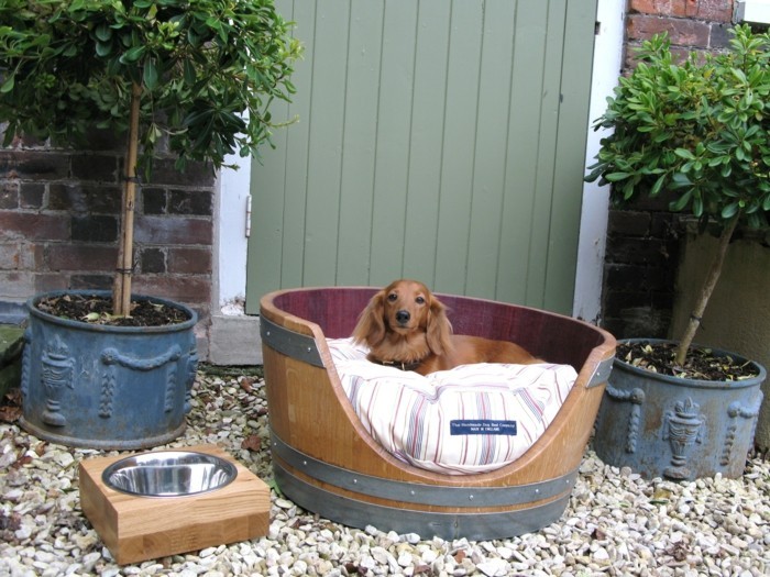 כלב למיטה רעיון DIY מן היין חבית upcycling רהיטים