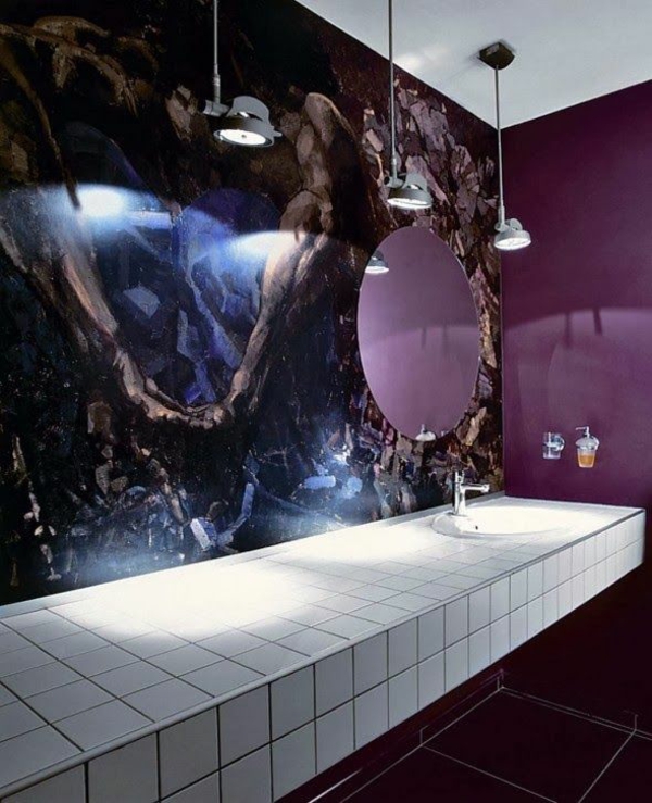 ideer til indretning luksus badeværelse lilla fliser