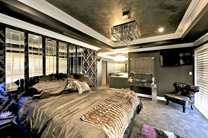 nápady pro ložnici stropní konstrukce římsy luxusní interiérový design