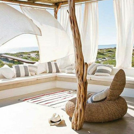idées pour la conception de la terrasse canopée jeter oreiller coureur rotin meubles sol en béton