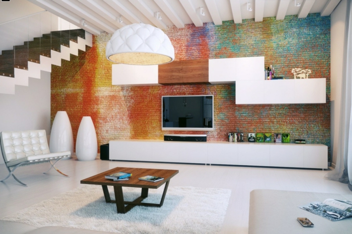 nápady na stěny designu bydlení nápady obývací pokoj barevné cihlové zdi