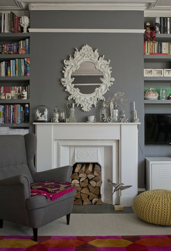 nápady na stěnu design bydlení nápady obývací pokoj zeď zrcadlo krb