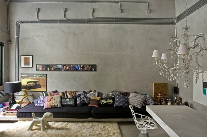 nápady na stěny design obývacího pokoje betonové stěny