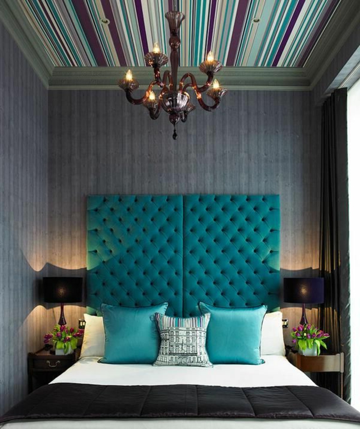 ideeën slaapkamer gekleurde tapijt strepen kandelaar