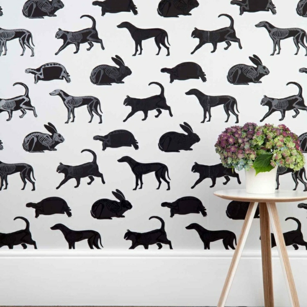 ideas sala de estar diseño de pared patrón de animales negro