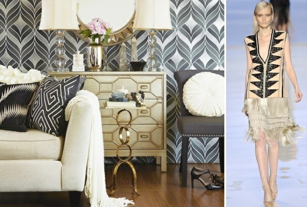ideas diseño de pared de sala de estar patrón de papel tapiz de moda tendencias de moda