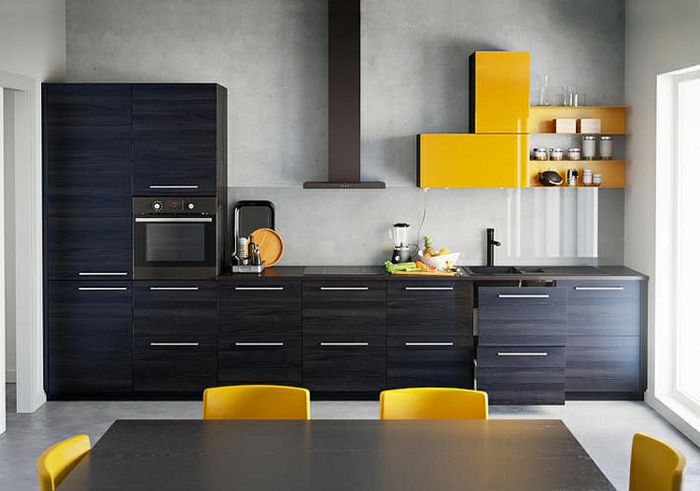 ikea cocinas modernas 2015 frentes de madera oscura decoraciones acentos amarillo