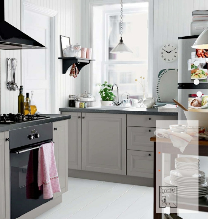 宜家厨房现代2015浅灰色虚荣单位厨柜