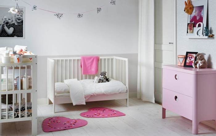 宜家儿童房木制家具婴儿床粉色梳妆台木材