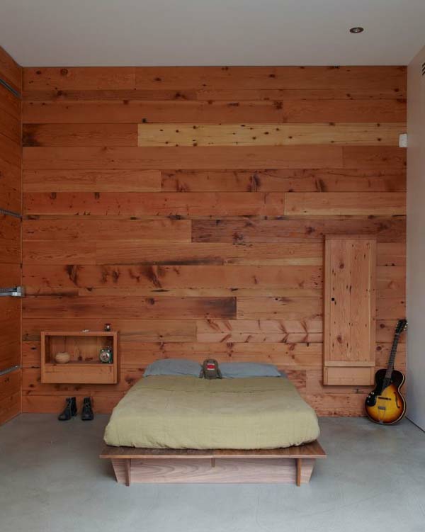 stil industrial chitara lemn perete design saltea din lemn cadru de pat