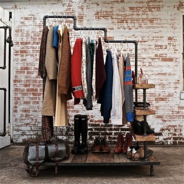 Industrial style pipe hangers clothes rack shoes
