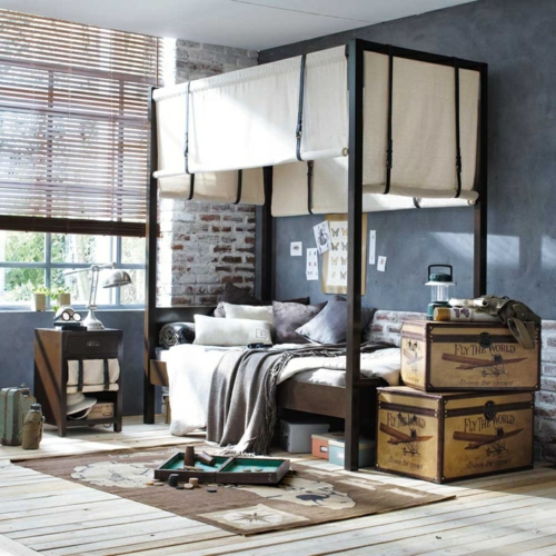 工业风格砖青色房间床头柜的配色方案