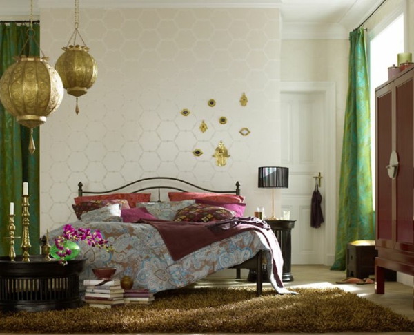 интериорен дизайн ориенталска спалня спалня със светло легло