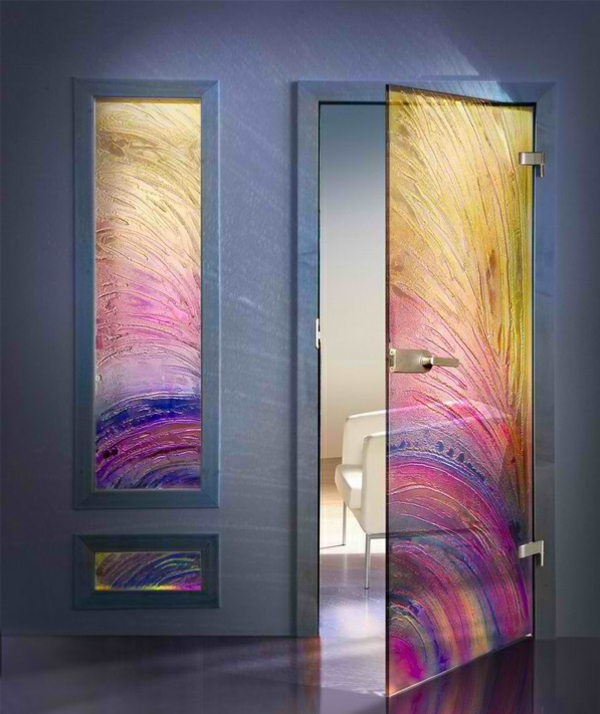 Interior doors made of glass art art colorful