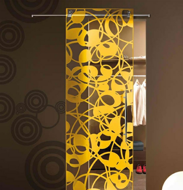 glass doors yellow brown pattern