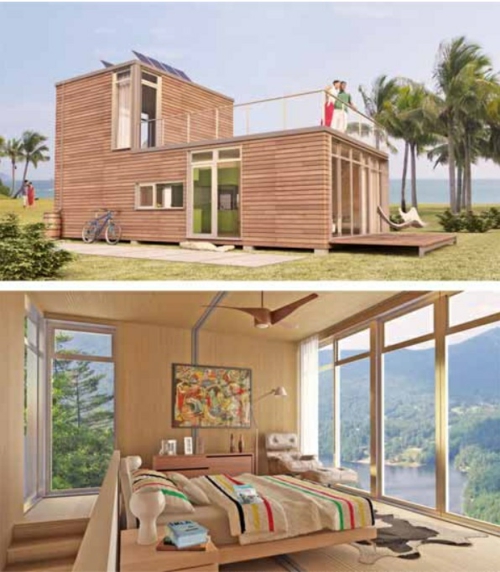 Вдъхновяващи контейнерни къщи дървени панели природа среда покрив веранда