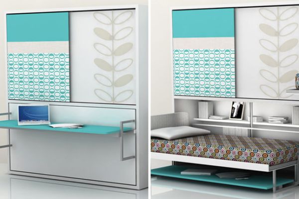 Интелигентен дизайн със сгъваемо легло успокояващ тюркоаз