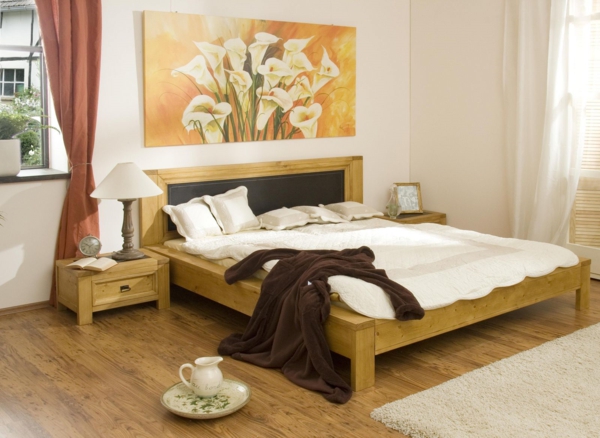στυλ κρεβατοκάμαρα feng shui πίνακες ξύλινο κρεβάτι