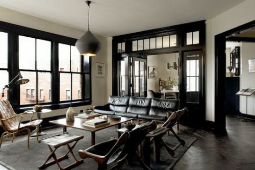 Ideas de diseño de interiores para hombres sofá de cuero sala de estar