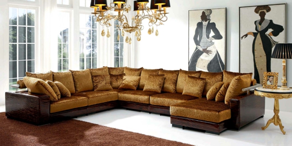 Itališki baldai sofos šilko tamsiai rudos spalvos