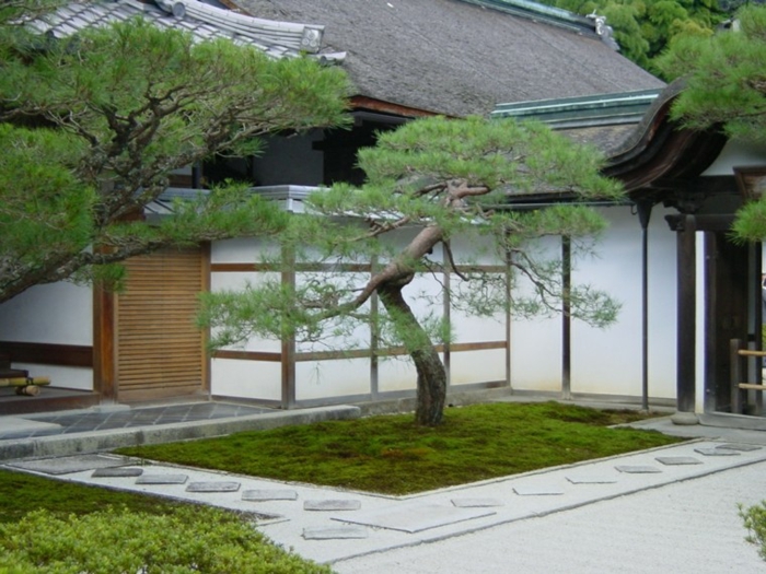 Ιαπωνικά κήπο κήπο σπίτι πέτρινες πλάκες βότσαλα
